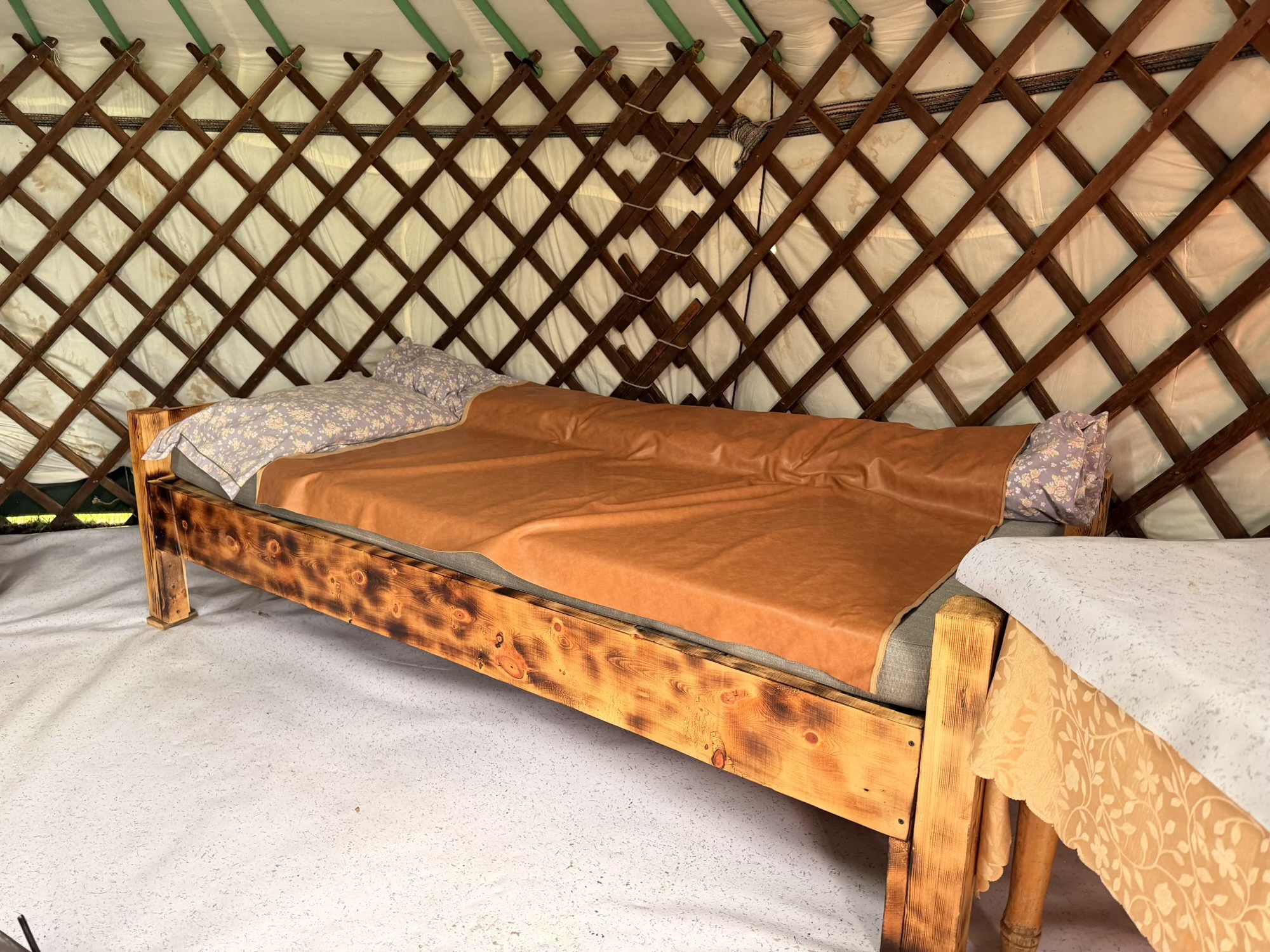 Bayrmaa Orkhon Waterfall camp: The beds were built by Bayarmaa herself, plain wood without the traditional painted patterns. (Handmade beds)
