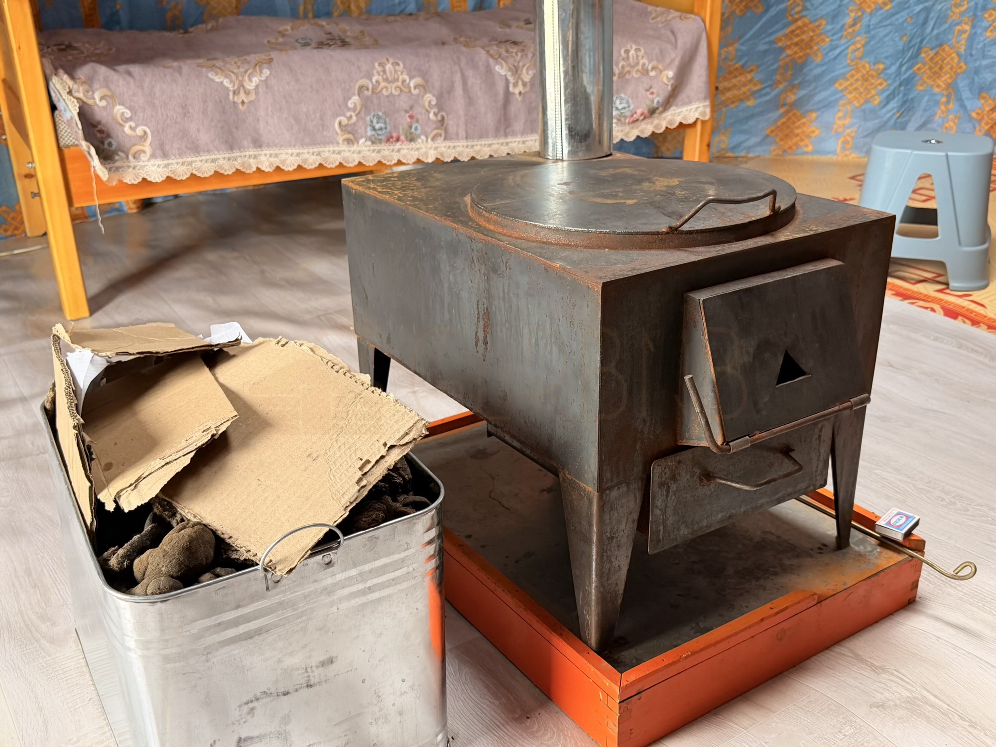 Myagmarsuren Shankh Monastery camp: Dried argal is kept ready by the stove, the traditional fuel used to heat the ger. (Argal for fire)