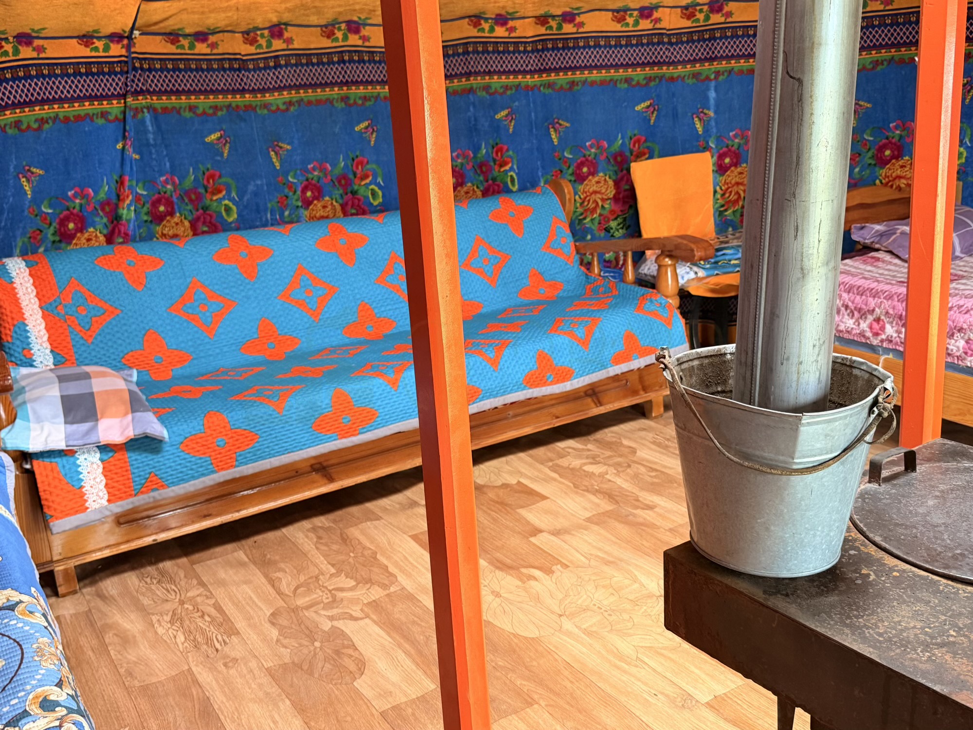 Togtohbayar Shankh monastery camp: A sofa by the stove gives you a spot to relax or get some work done during the day. (Sofa, workspace)